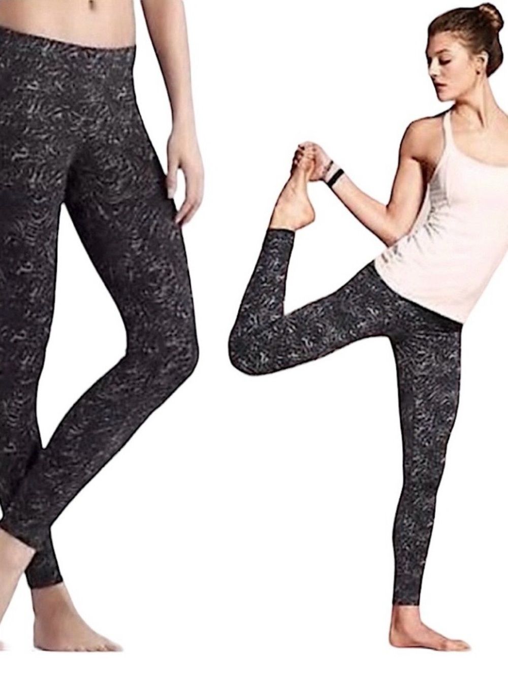 Athleta Leggings Women’s XS Chaturanga Black Grey Zebra Swirl Print LIKE NEW!